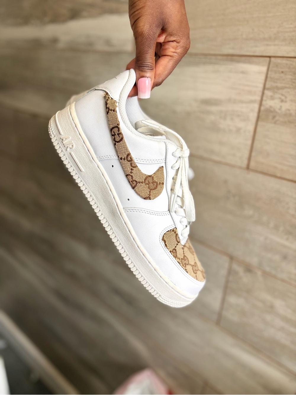 Gucci - Nike Air Force 1 sneakers featuring reworked Gucci monogram canvas panel